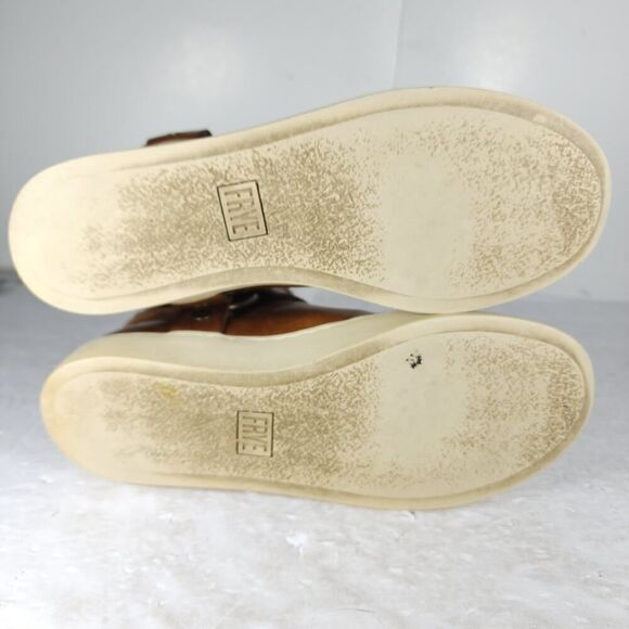 Frye Women’s Lena US6,5 Cognac Brown Leather Back Zip Harness Ankle Boots - Picture 9 of 16